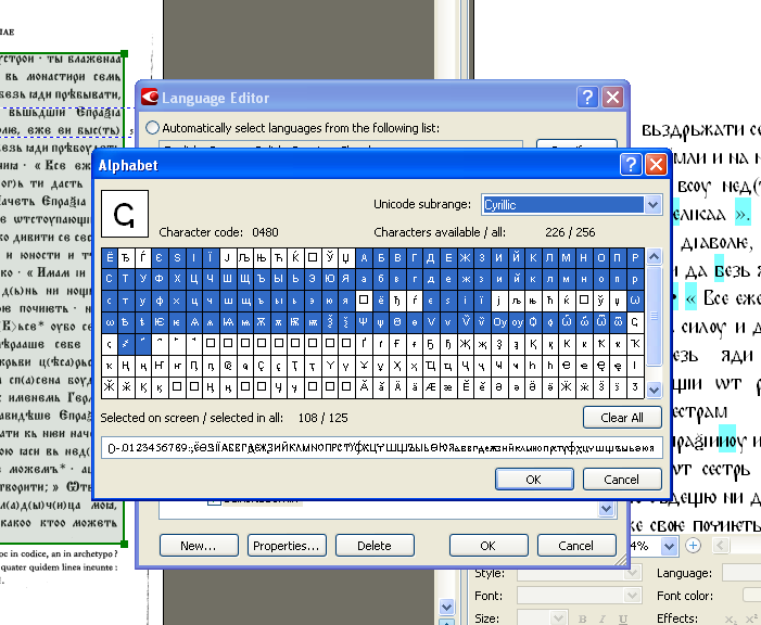 [Language properties: alphabet editor]